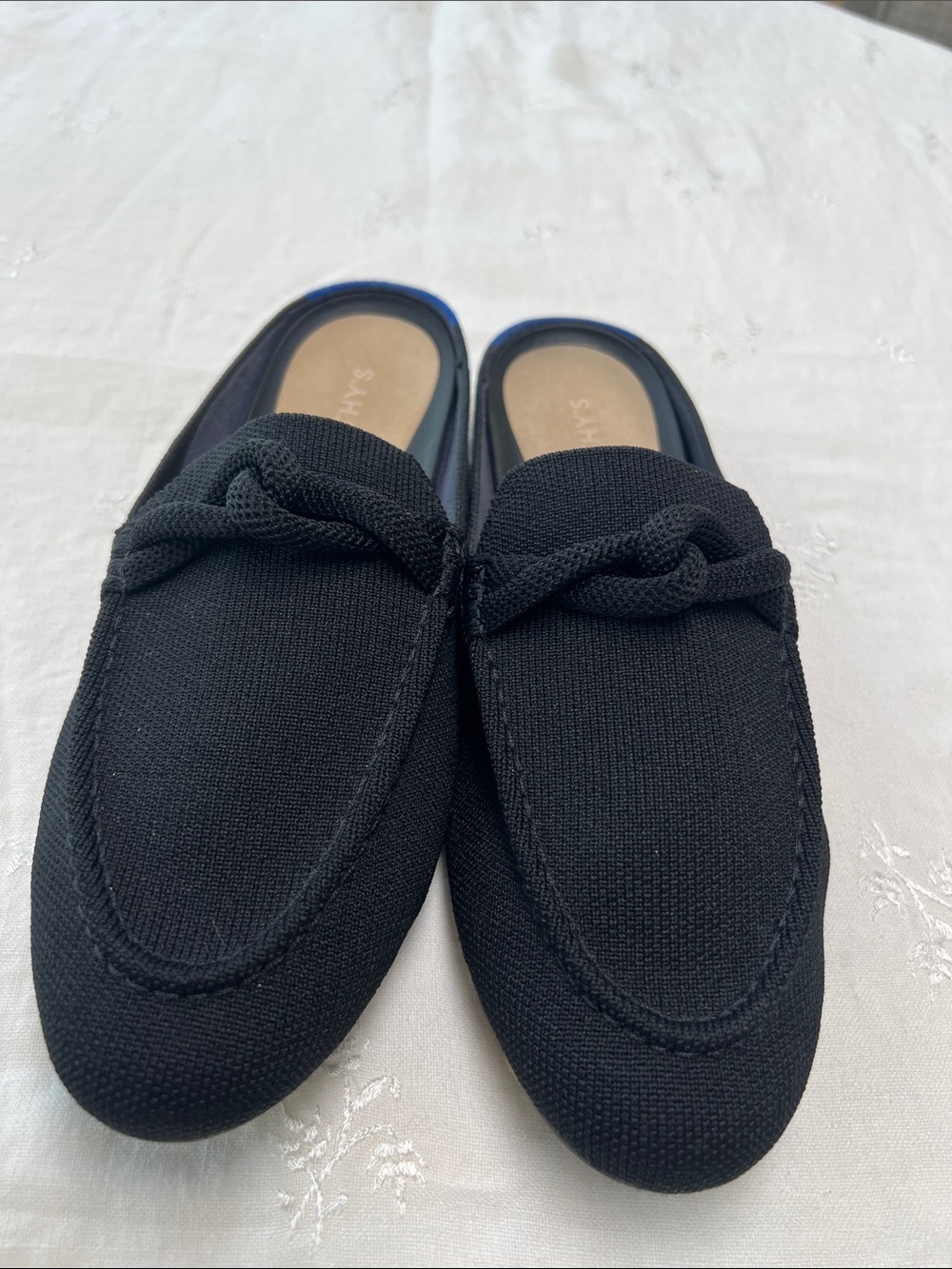 Rothy's The Loafer Mule Black Knit Braided Knot size 9 1/2